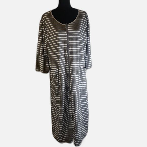 Bloggerlove Gray White Stripe Zipper Front Loungewear with Pockets Size 2XL - Picture 2 of 8